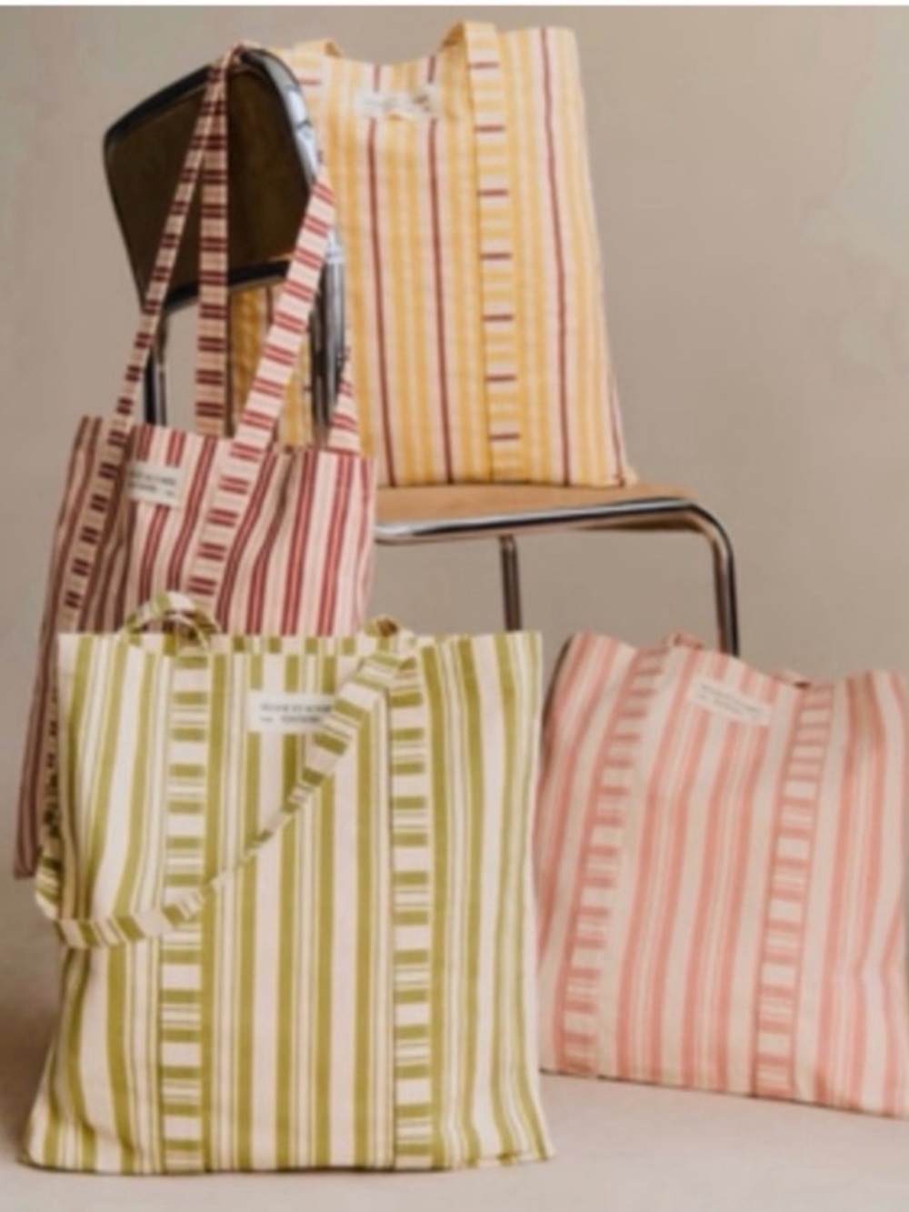 Sezane Editions Tote in Yellow and Brown Stripes